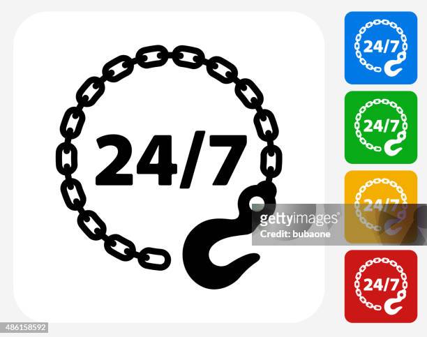 24/7 towing service icon flat graphic design - hook stock illustrations