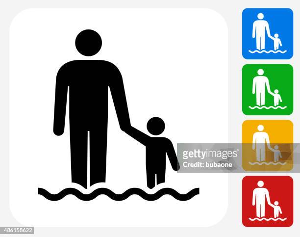parent and child icon flat graphic design - kids at river stock illustrations