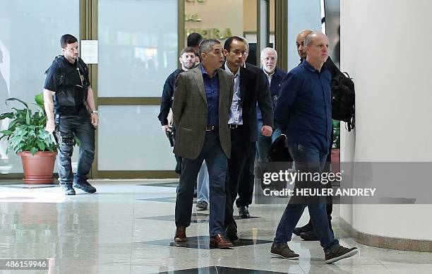 Petrobras' engineer Celso Araripe de Oliveira arrives for a hearing of the parliamentary committee of the Petrobras investigation in the Federal...
