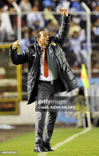 The coach of Mexico's Leon Gustavo Matosas gestures during a Libertadores Cup football match against Bolivia's Bolivar, at the Hernando Siles Stadium...