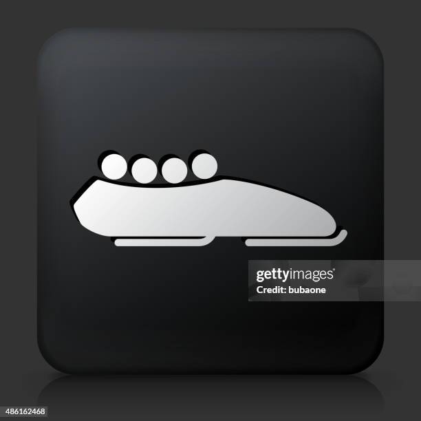 black square button with bobsleigh and athletes - bobsleigh run stock illustrations