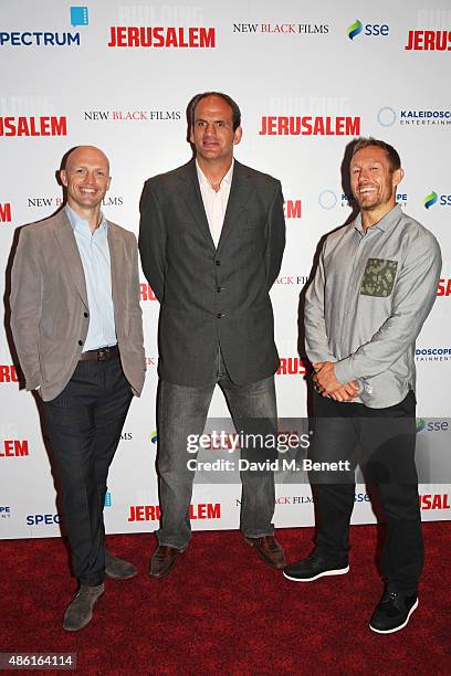 Matt Dawson, Martin Johnson and Jonny Wilkinson attend the World Premiere of "Building Jerusalem" at the Empire Leicester Square on September 1, 2015...