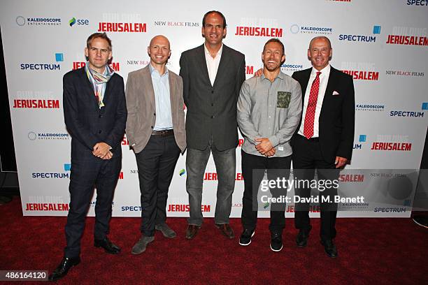 Director James Erskine, Matt Dawson, Martin Johnson, Jonny Wilkinson and Sir Clive Woodward attend the World Premiere of "Building Jerusalem" at the...