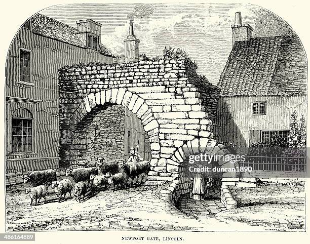 newport arch, lincoln - lincoln lincolnshire stock illustrations