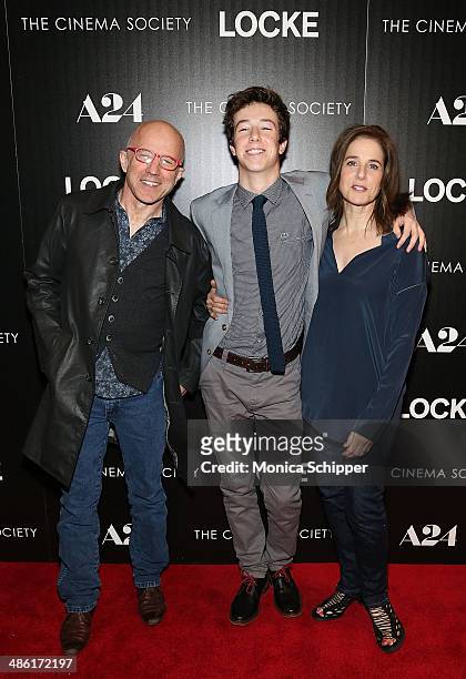 Arliss Howard, Gideon Babe Ruth Howard and Debra Winger attend the A24 and The Cinema Society premiere of "Locke" at The Paley Center for Media on...