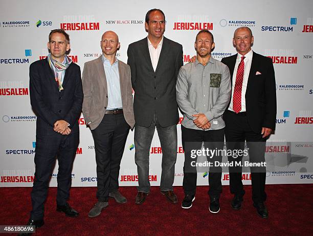 Director James Erskine, Matt Dawson, Martin Johnson, Jonny Wilkinson and Sir Clive Woodward attend the World Premiere of "Building Jerusalem" at the...