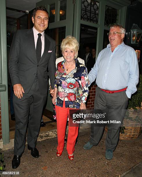 David Walliams, Barbara Windsor and Christopher Biggins at the Ivy Garden Kings Road restaurant on September 1, 2015 in London, England.