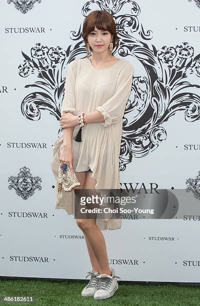 Chae Jung-An poses for photographs during the 'STUDSWAR' launching event at SongEun ArtSpace on April 2, 2014 in Seoul, South Korea.