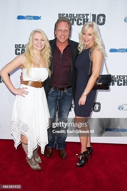 Mandy Hansen, Sig Hansen and June Hansen attend the premiere of the 10th season of "Deadliest Catch" at ArcLight Cinemas on April 22, 2014 in...