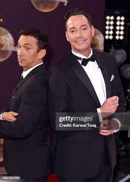 Bruno Tonioli and Craig Revel Horwood attend the red carpet launch of "Strictly Come Dancing 2015" at Elstree Studios on September 1, 2015 in...