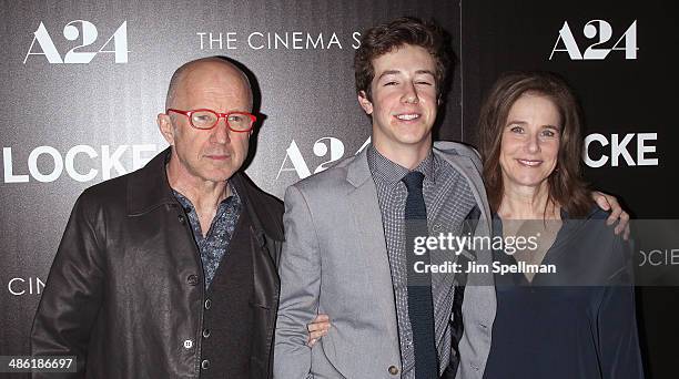 Arliss Howard, Gideon Babe Ruth Howard and Debra Winger attend the A24 and The Cinema Society premiere of "Locke" at The Paley Center for Media on...