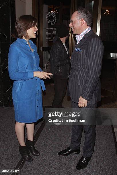 Actress Megan Boone and founder of Cinema Society Andrew Saffir attend the A24 and The Cinema Society premiere of "Locke" at The Paley Center for...