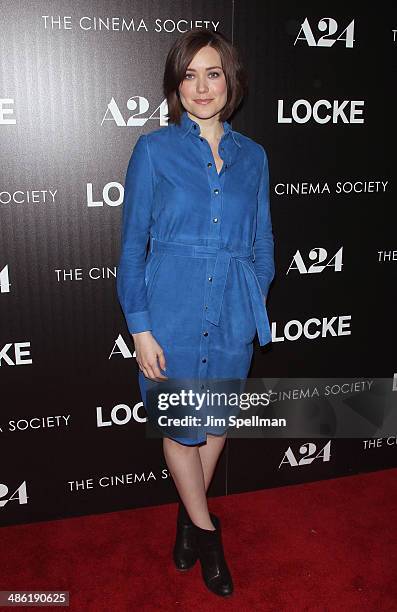 Actress Megan Boone attends the A24 and The Cinema Society premiere of "Locke" at The Paley Center for Media on April 22, 2014 in New York City.