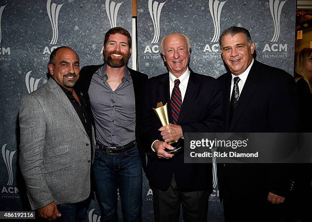 Board President Paul Barnabee, Josh Turner, Poet's Award recipient Bob McDill, and ACM CEO Bob Romeo pose backstage during the 9th Annual ACM Honors...