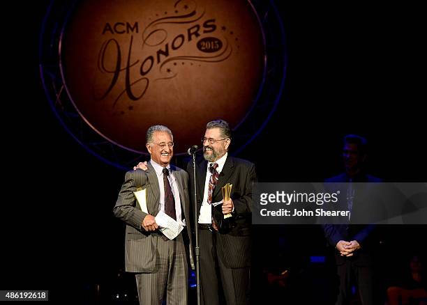 Dane Bryant and Del Bryant accept the Poet's Award on behalf of their parents Felice and Boudleaux Bryant during the 9th Annual ACM Honors at the...