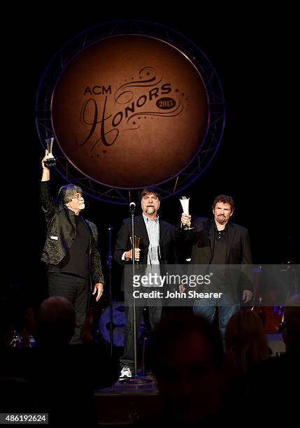 Randy Owen, Teddy Gentry, and Jeff Cook of Alabama accept the Career Achievement Award onstage during the 9th Annual ACM Honors at the Ryman...