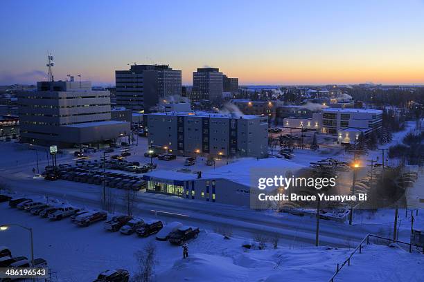 the city of yellowknife in winter - yellowknife stock pictures, royalty-free photos & images