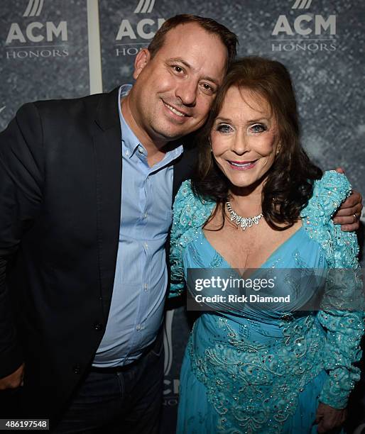 S Darin Murphy and Loretta Lynn backstage during the 9th Annual ACM Honors at the Ryman Auditorium on September 1, 2015 in Nashville, Tennessee.