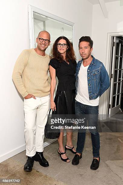 Claude Morais, Elizabeth Stewart and Brian Wolk attend The A List 15th Anniversary Party on September 1, 2015 in Beverly Hills, California.