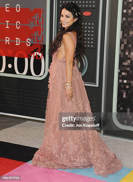 Actress Vanessa Hudgens arrives at the 2015 MTV Video Music Awards at Microsoft Theater on August 30, 2015 in Los Angeles, California.