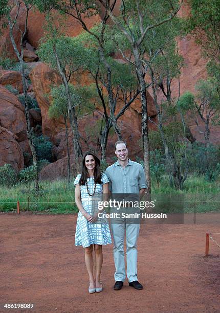 Prince William, Duke of Cambridge and Catherine, Duchess of Cambridge pose on a walk around Ayers Rock on April 22, 2014 in Ayers Rock, Australia....