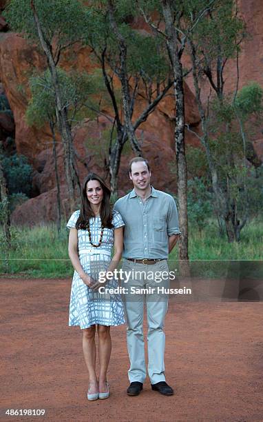 Prince William, Duke of Cambridge and Catherine, Duchess of Cambridge pose on a walk around Ayers Rock on April 22, 2014 in Ayers Rock, Australia....