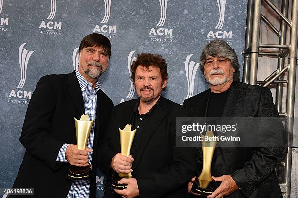 Teddy Gentry, Jeff Cook, and Randy Owen of the band Alabama attend the 9th Annual ACM Honors at Ryman Auditorium on September 1, 2015 in Nashville,...