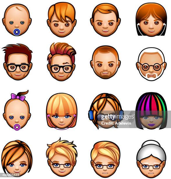 set of cartoon faces - dandruff men stock illustrations