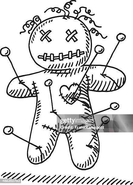 voodoo doll needles drawing - puppet stock illustrations