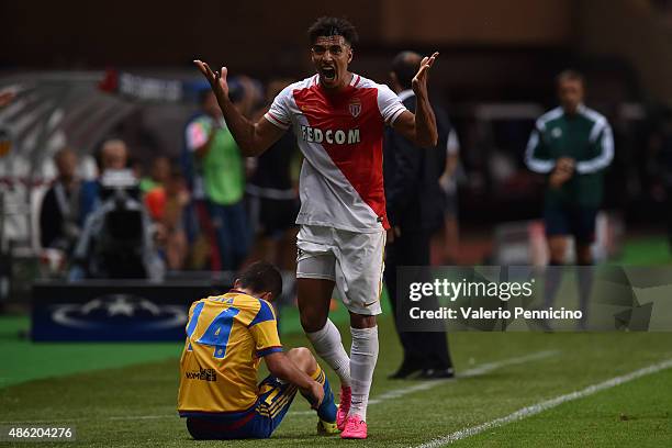 Nabil Dirar of Monaco reacts during the UEFA Champions League qualifying round play off second leg match between Monaco and Valencia on August 25,...