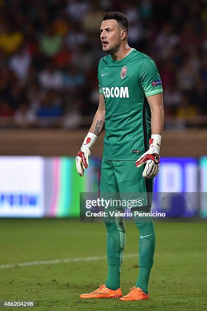 Danijel Subasic of Monaco looks on during the UEFA Champions League qualifying round play off second leg match between Monaco and Valencia on August...