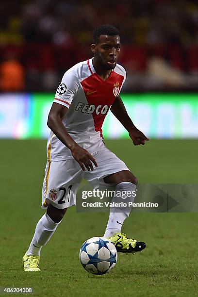 Thomas Lemar of Monaco in action during the UEFA Champions League qualifying round play off second leg match between Monaco and Valencia on August...