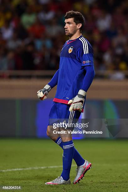 Mathew Ryan of Valencia looks on during the UEFA Champions League qualifying round play off second leg match between Monaco and Valencia on August...