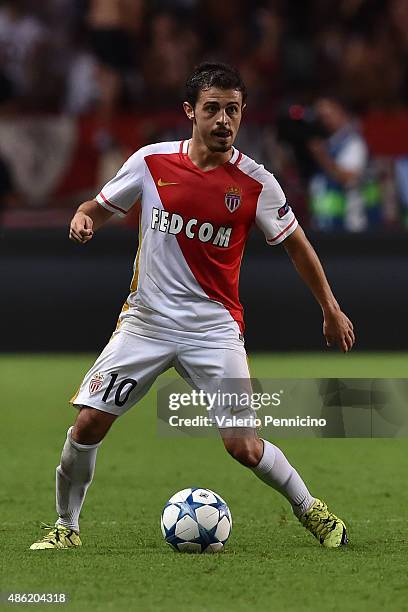 Bernardo Silva of Monaco in action during the UEFA Champions League qualifying round play off second leg match between Monaco and Valencia on August...
