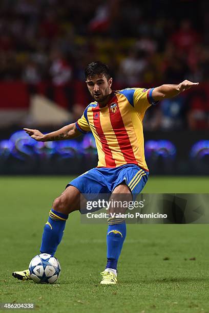 Antonio Barragan of Valencia in action during the UEFA Champions League qualifying round play off second leg match between Monaco and Valencia on...