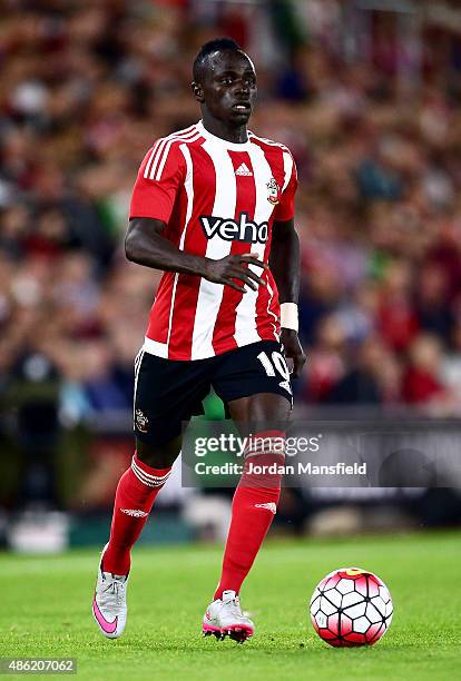 Sadio Mane of Southampton in action during the UEFA Europa League Play Off Round 1st Leg between Southampton and Midtjylland at St Mary's Stadium on...