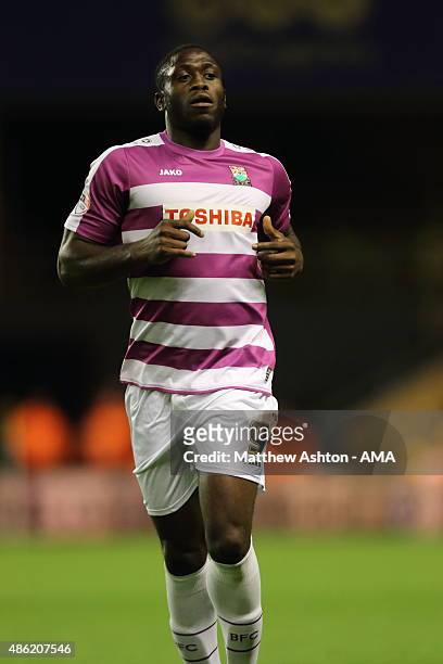 John Akinde of Barnet during the Capital One Cup match between Wolverhampton Wanderers and Barnet at Molineux on August 25, 2015 in Wolverhampton,...