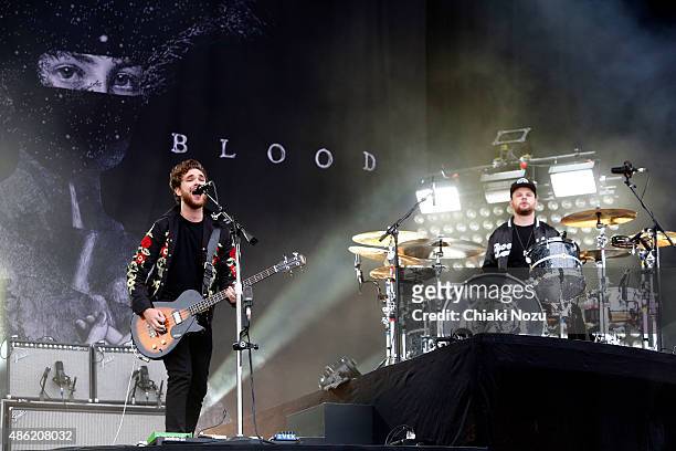 Mike Kerr and Ben Thatcher of Royal Blood perform on Day 2 of the Reading Festival at Richfield Avenue on August 29, 2015 in Reading, England.