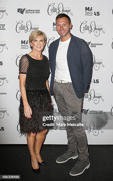 Australian Minister for Foreign Affairs, Julie Bishop and Ian Thorpe arrive at the Collette Dinnigan 'Unlaced' Exhibition launch at the Museum of...