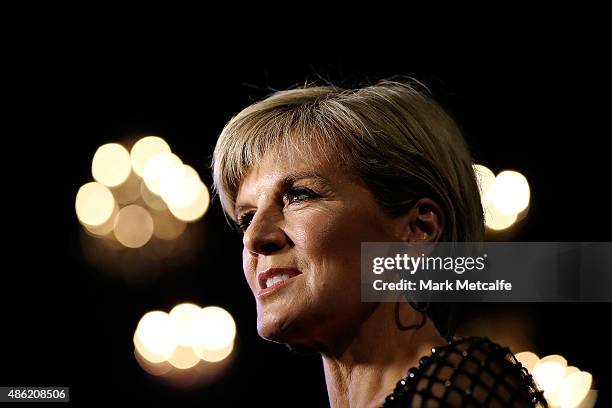 Australian Minister for Foreign Affairs, Julie Bishop arrives at the Collette Dinnigan 'Unlaced' Exhibition launch at the Museum of Applied Arts &...