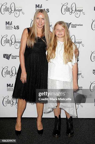 Collette Dinnigan and Estella Dinnigan arrive at the Collette Dinnigan 'Unlaced' Exhibition launch at the Museum of Applied Arts & Sciences on...