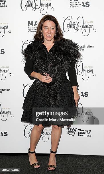 Edwina McCann arrives at the Collette Dinnigan 'Unlaced' Exhibition launch at the Museum of Applied Arts & Sciences on September 2, 2015 in Sydney,...