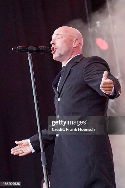 German singer Der Graf of Unheilig performs live during The Stars For Free 2015 concert at the Kindlbuehne Wuhlheide on August 29, 2015 in Berlin,...