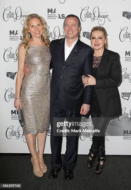 Neil Perry and his wife Sam Perry arrive at the Collette Dinnigan 'Unlaced' Exhibition launch at the Museum of Applied Arts & Sciences on September...