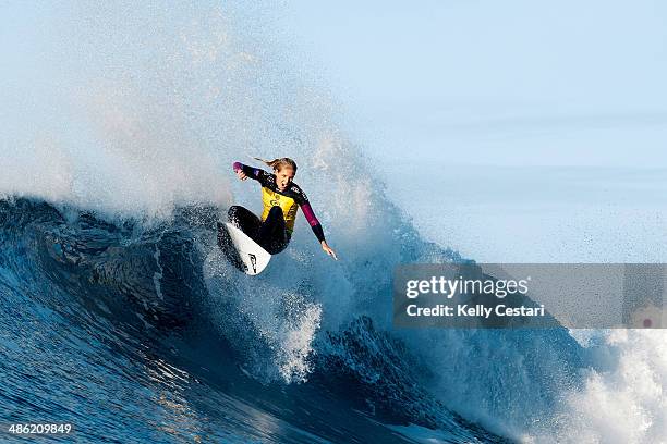 Stephanie Gilmore of Australia placed equal 3rd in the Womens Ripcurl Pro Bells Beach on April 23, 2014 in Bells Beach, Australia.