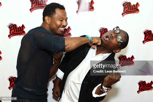 Boxer "Sugar" Shane Mosley and comedian Guy Torry attends the 20th Anniversary Of Phat Tuesdays at Club Nokia on September 1, 2015 in Los Angeles,...