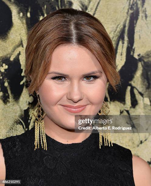 Actress Ashlee Keating arrives to the Los Angeles Premiere of Lionsgate Films' "The Quiet Ones" at The Theatre At Ace Hotel on April 22, 2014 in Los...