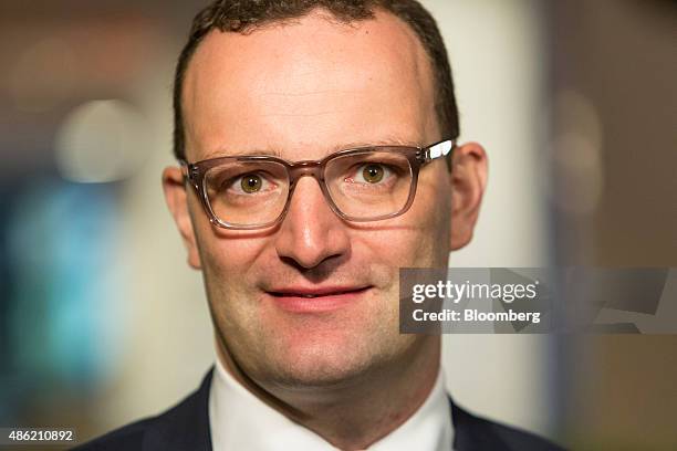 Jens Spahn, Germany's deputy finance minister, poses for a photograph ahead of a Bloomberg Television interview at the Banks in Transition conference...