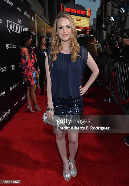 Actress Abbie Cobb arrives to the Los Angeles Premiere of Lionsgate Films' "The Quiet Ones" at The Theatre At Ace Hotel on April 22, 2014 in Los...