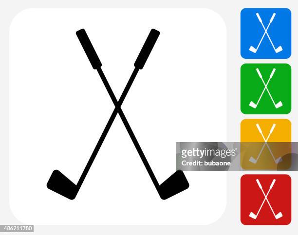 two crossed golf clubs icon flat graphic design - cross golf stock illustrations